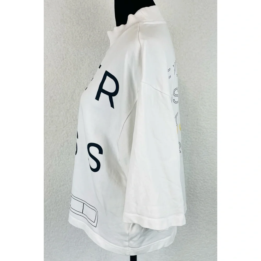 PYER MOSS • White “We Forgive You” Short Sleeve Mockneck Logo Tee, M - Picture 9 of 16